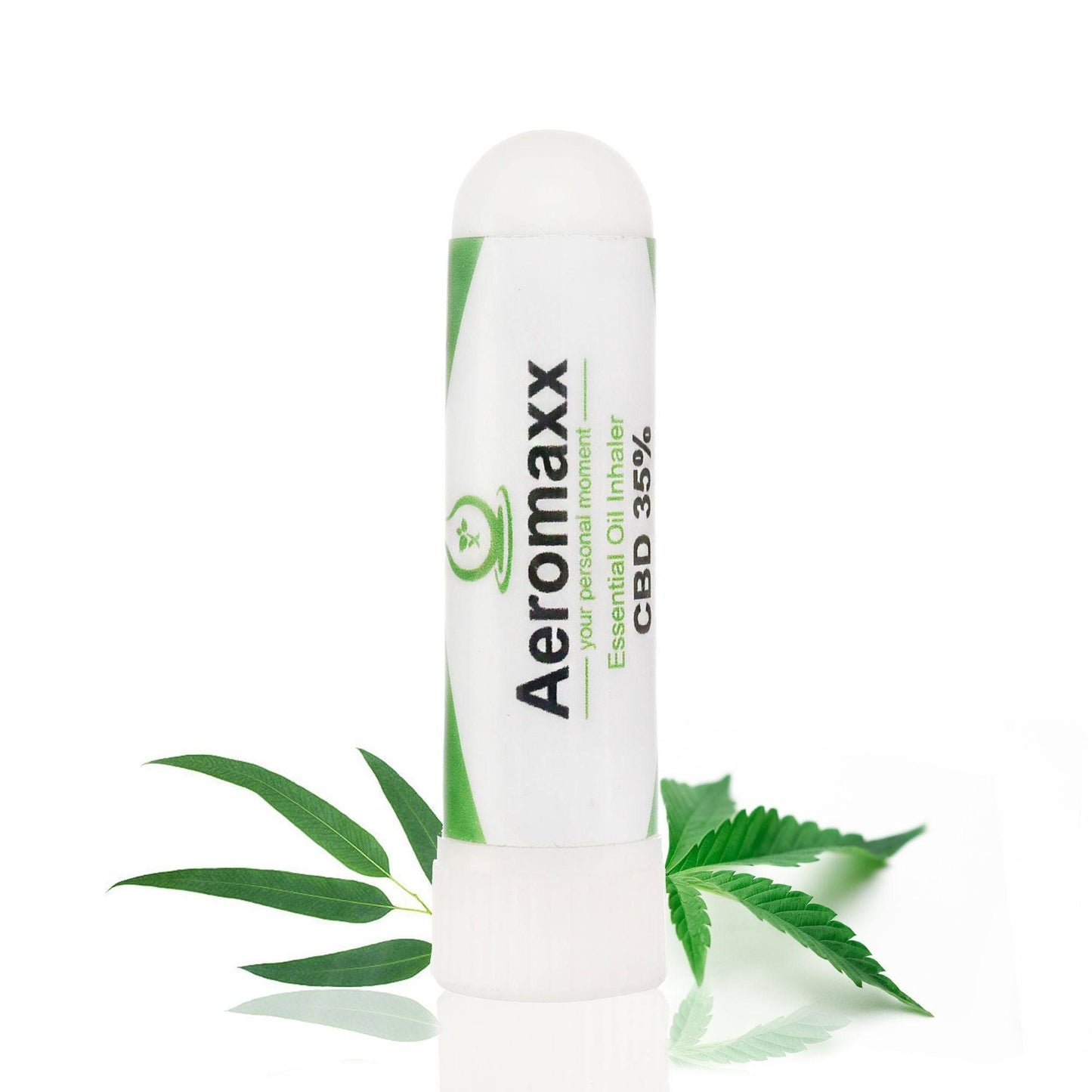 Aeromaxx 35% CBD Inhaler mit natürlichen ätherischen Ölen für Entspannung und Fokus. Ideal zur Befreiung verstopfter Atemwege und Erfrischung.