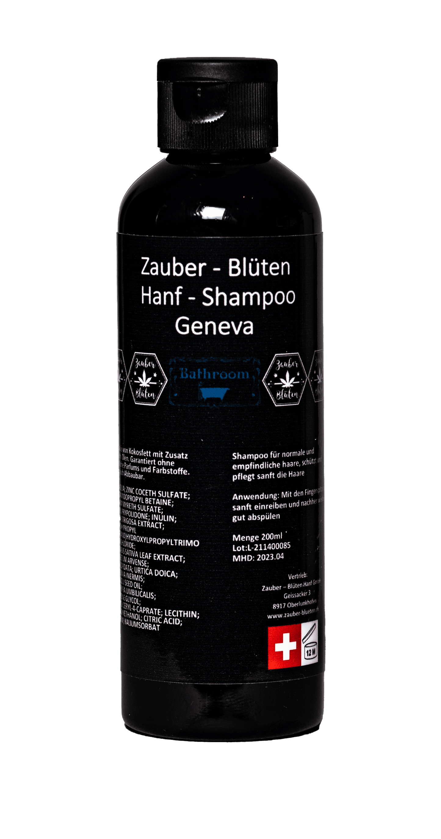 CBD Shampoo Geneva 200ml mit Hanf und Brokkolisamenöl für empfindliches und normales Haar. Feuchtigkeitsspendend, mild und nährend für gesundes Haar.