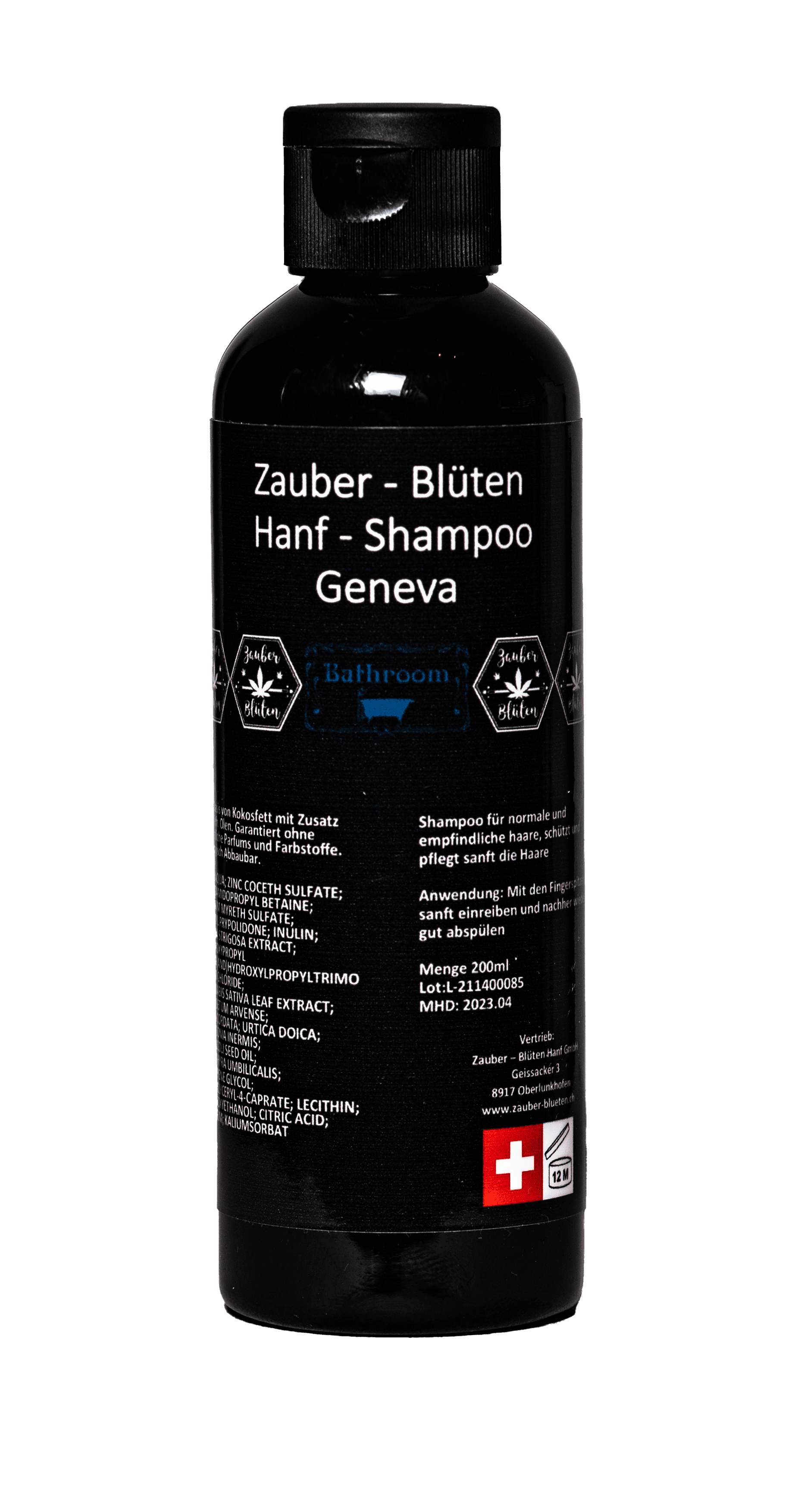 CBD Shampoo Geneva 200ml mit Hanf und Brokkolisamenöl für empfindliches und normales Haar. Feuchtigkeitsspendend, mild und nährend für gesundes Haar.